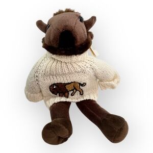 Unipak Fluffles Bison Bean Bag Plush 8" w/ Knit Sweater Displayed Only Tags VTG